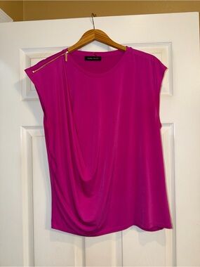 Ivanka Trump Hot Pink Draped Tank with Shoulder Zip